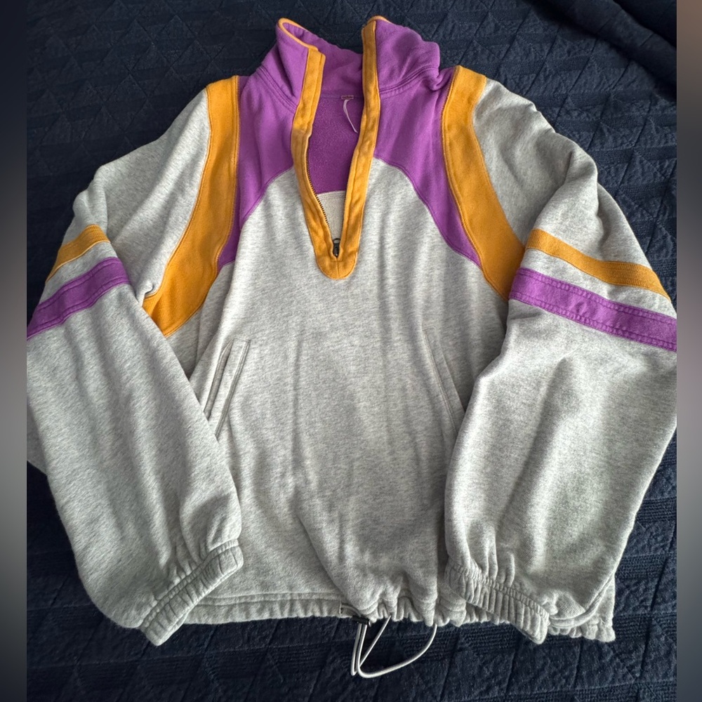 Free People Retro Color Me Rad Quarter Zip Crop Sweatshirt Womens M